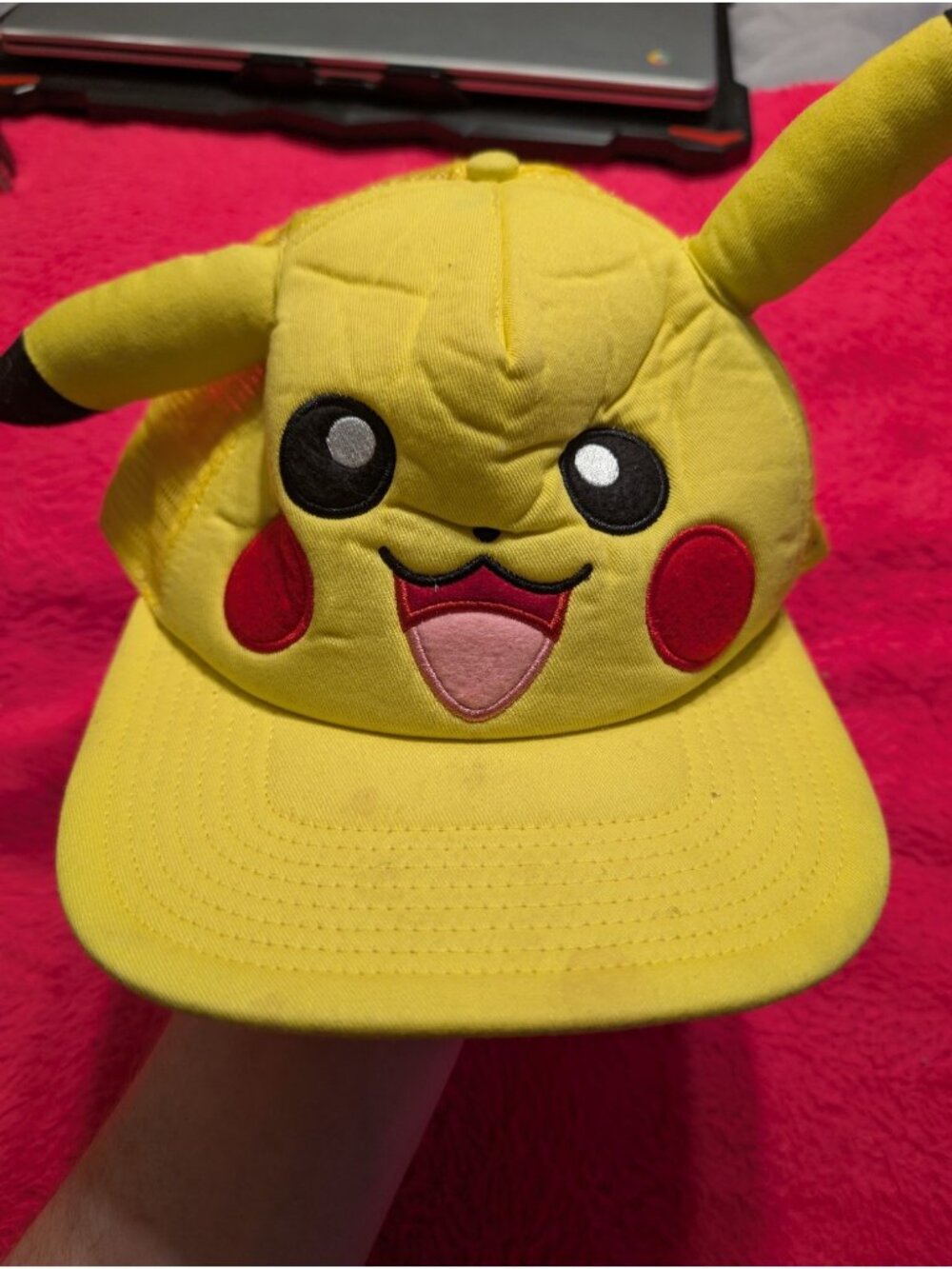 Pokémon Pikachu Plush Ear Trucker Hat Yellow Mesh Snapback Cosplay Baseball Cap